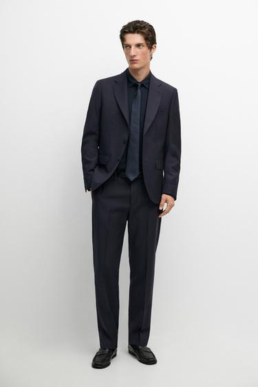 Zara Textured suit pants - Navy blue - Image 0