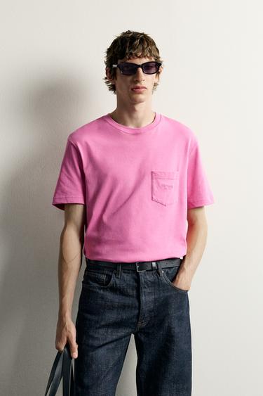 0FR. PARIS X ZARA EMBROIDERED POCKET T-SHIRT — Light pink 2