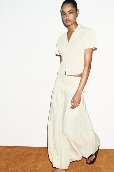 Zara STRUCTURED KNIT BALLOON SKIRT - Ecru