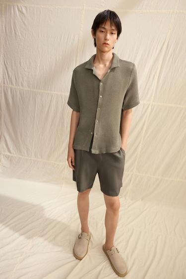 Zara 開放式紋理襯衫 - 貂色 - 圖片 0