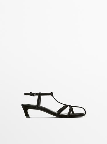 Zara Velvet heeled cage sandals - Black