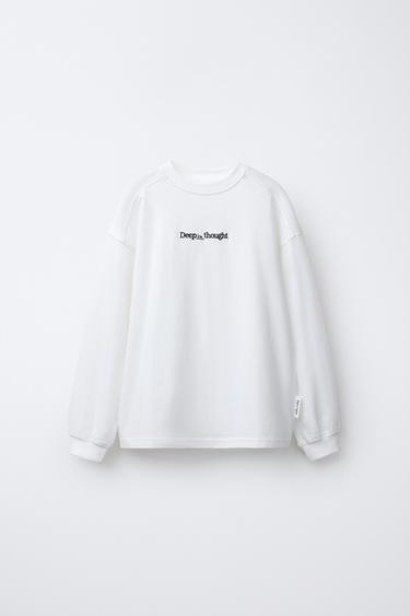 EMBROIDERED SLOGAN T-SHIRT - Oyster-white by Zara