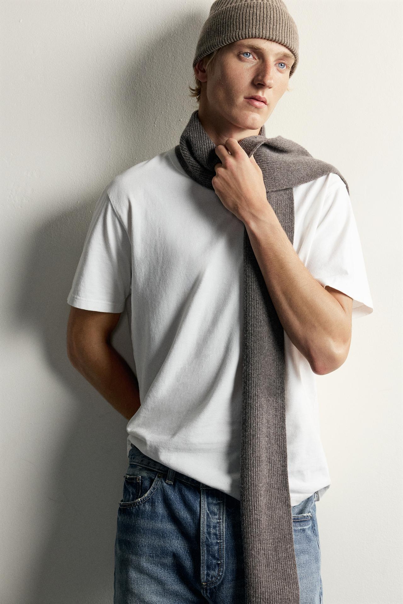 100% WOOL KNIT BEANIE — Brown / Taupe