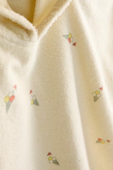 CHILDREN'S COTTON ICE CREAM BEACH PONCHO - Ecru / Green by Zara - Image 3