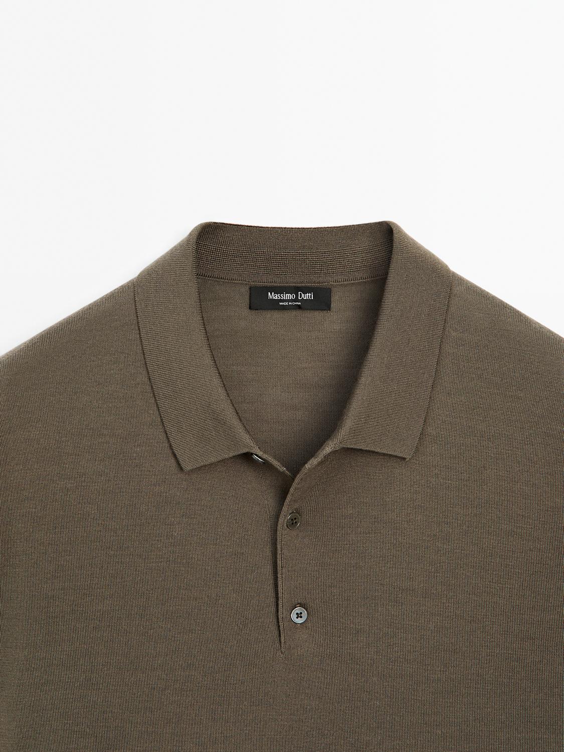 Short sleeve wool blend knit polo shirt