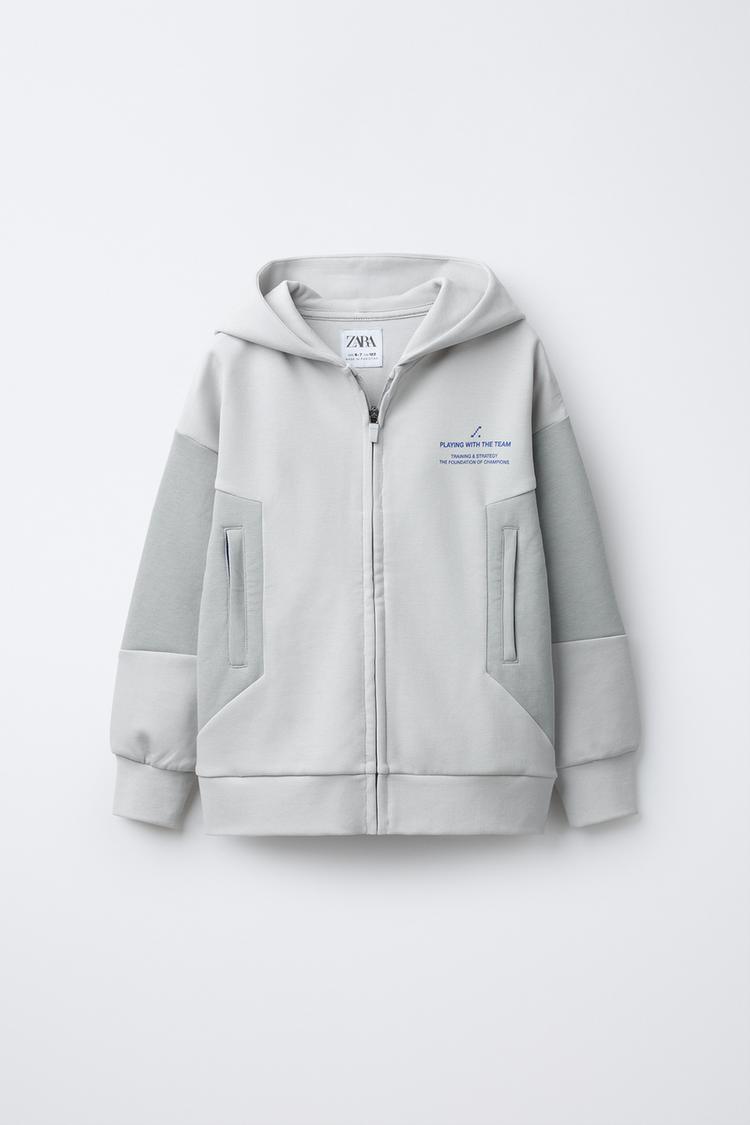 FELPA CERNIERA SCRITTA SPORTY Écru ZARA Italia Italy