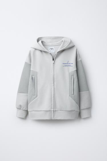 SPORTY SLOGAN ZIP-UP HOODIE - Ecru by Zara