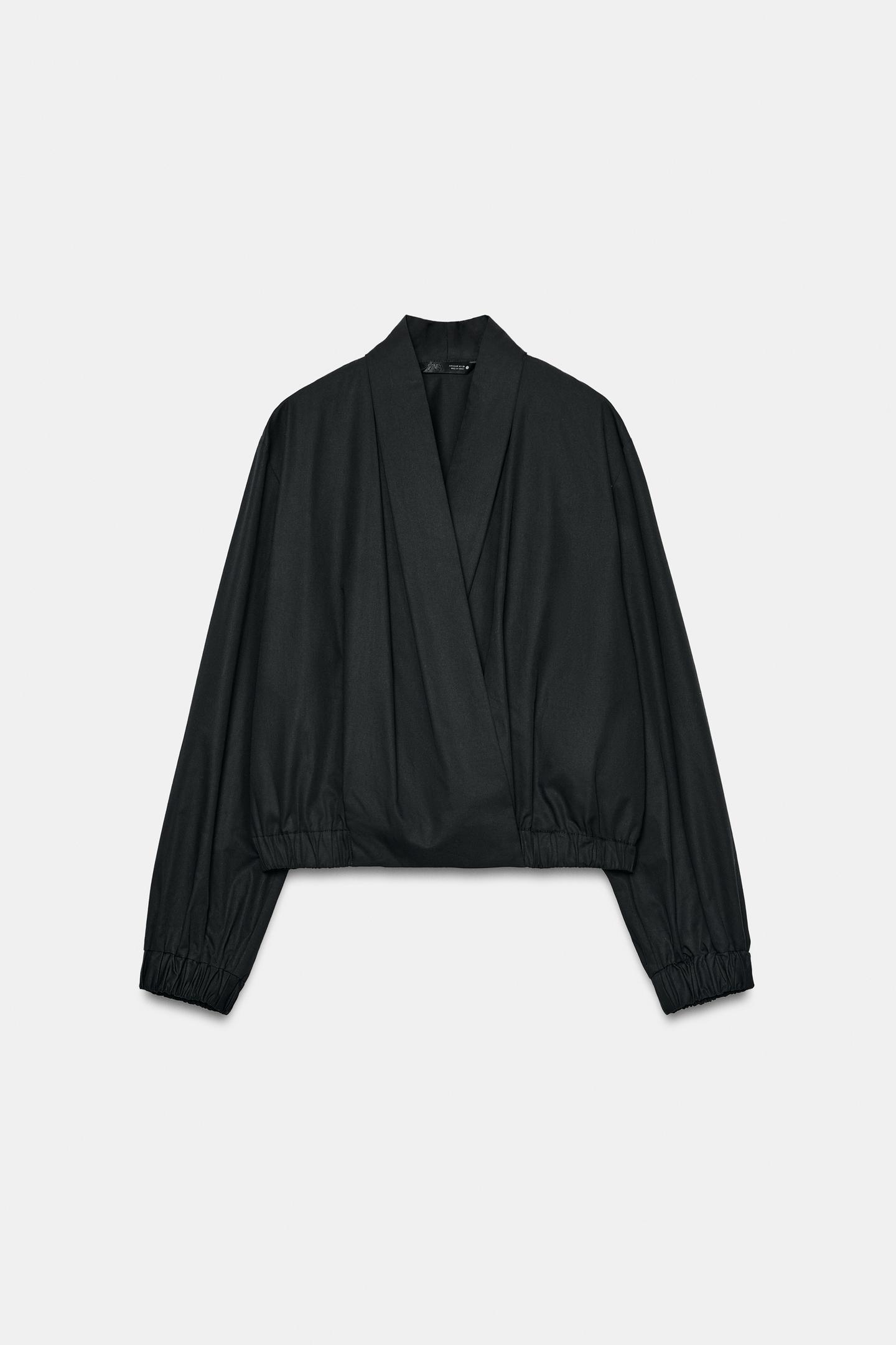 Женская рубашка Zara ZW Collection Crossover Bomber, цвет: Чёрный — фото 4