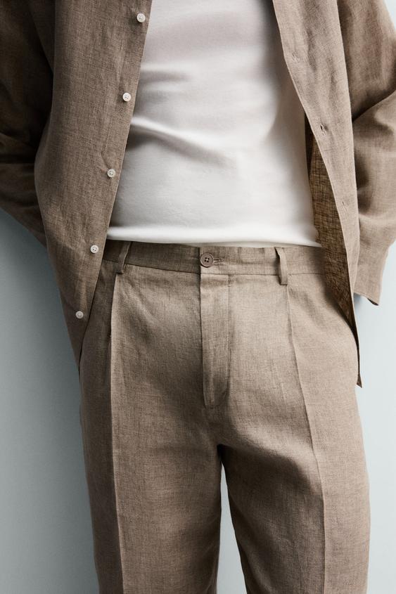 PANTALON REGULAR FIT 100 % LIN - Sable / Chiné de Zara - Image 5
