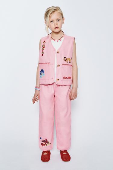 SISSEL EDELBO X ZARA KIDS EMBROIDERED BAGGY TROUSERS - Pink by Zara