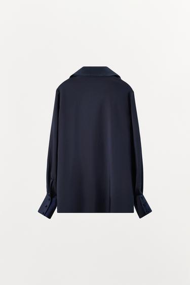 SATIN SHIRT WITH BOW - Blue / Navy by Zara - Image 9