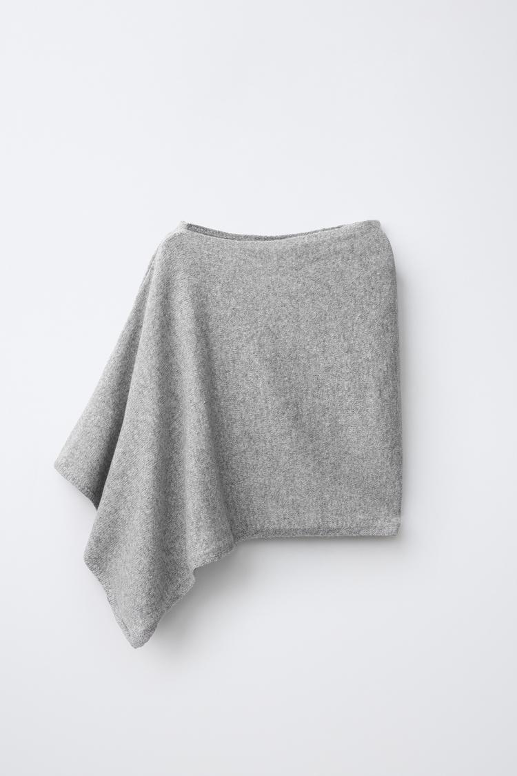 FINE KNIT CAPE — Gray marl