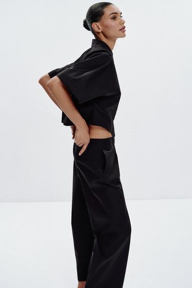 CHEMISE EN POPELINE À MANCHES LARGES - Noir de Zara - Image 2