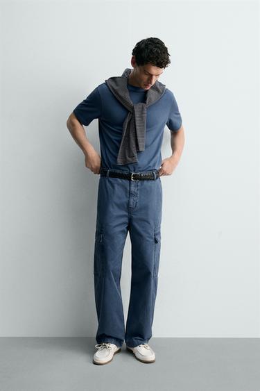 WASHED RELAXED FIT CARGO TROUSERS - Petrol blue by Zara