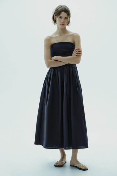 Zara 平口府綢洋裝 - 海藍色 - 圖片 0