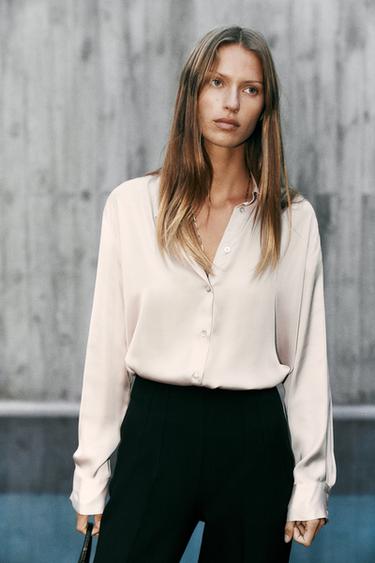 ASYMMETRIC HEM SATIN SHIRT - Cava by Zara