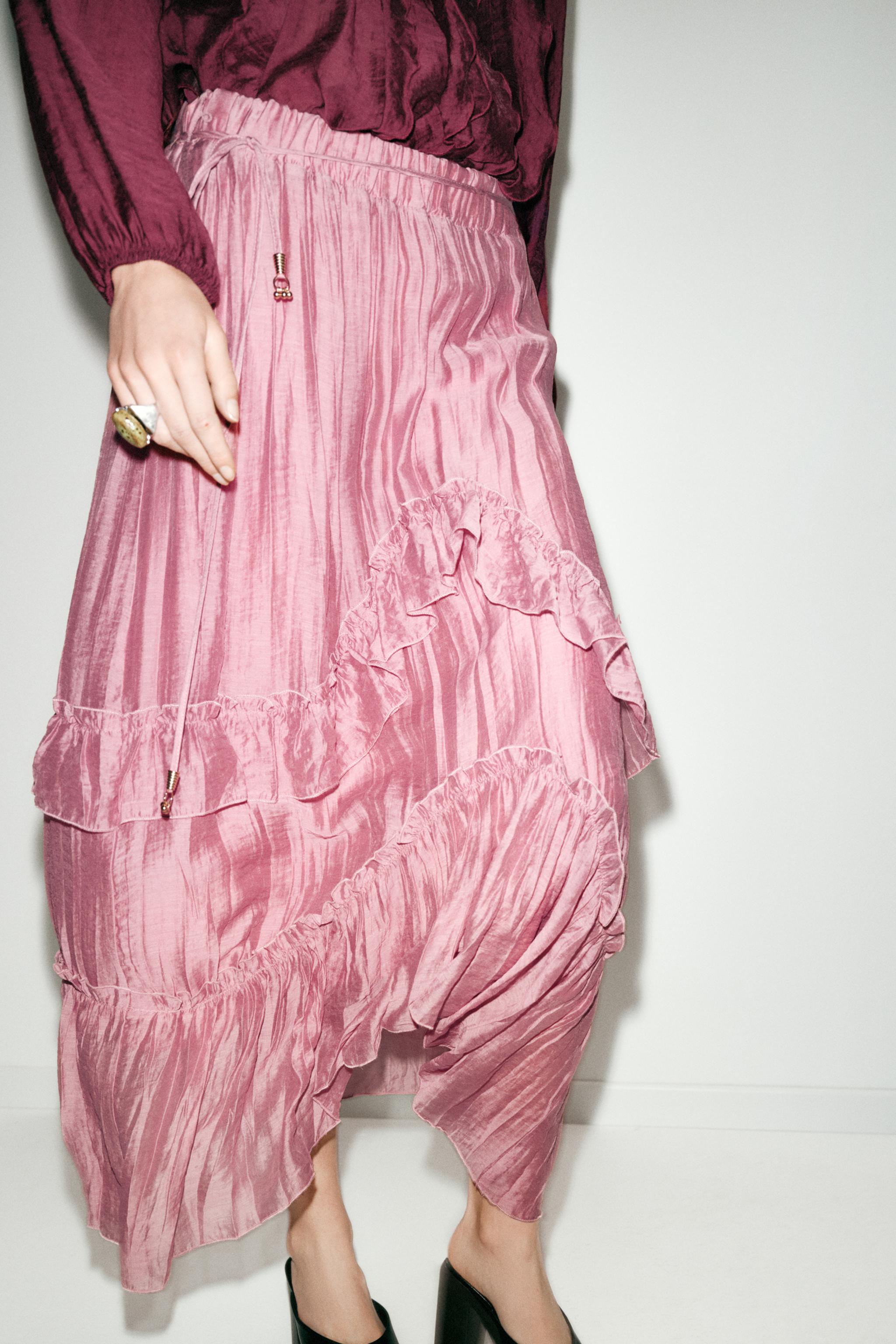 RUFFLED MIDI SKIRT - MARSALA | ZARA United States