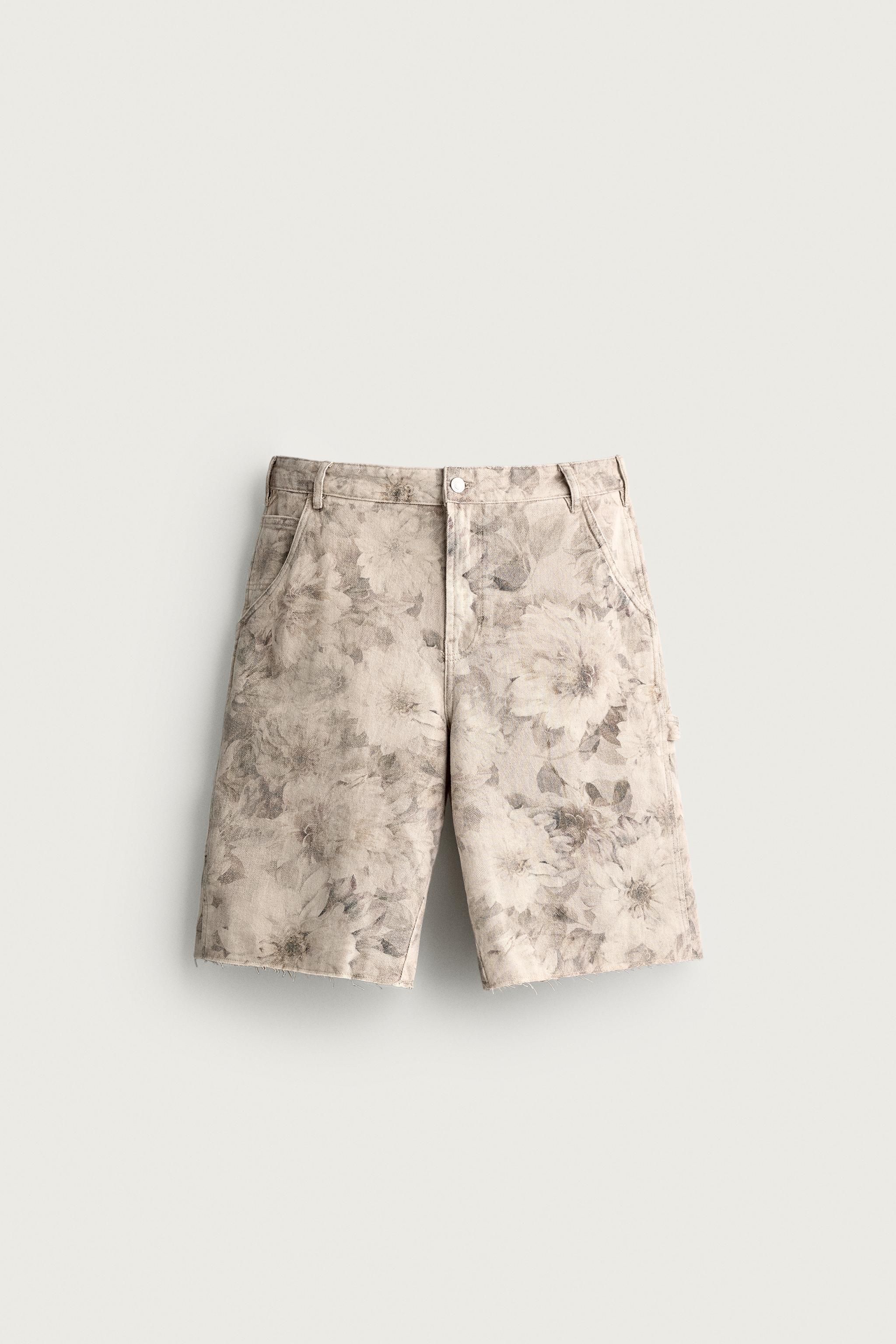 WASHED FLORAL PRINT CARPENTER SHORTS — Multicolored