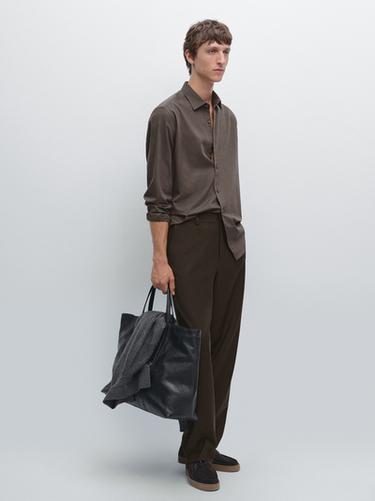 Zara Slim fit twill melange shirt - Dark brown