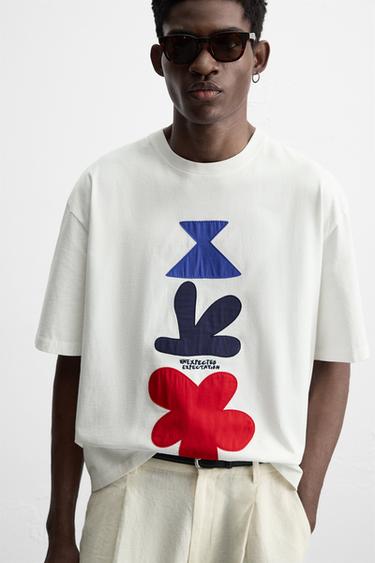 T-SHIRT À PIÈCES GÉOMÉTRIQUES - Blanc de Zara - Image 4