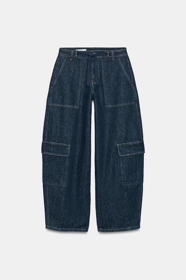 Zara OVERSIZE CARGO PANTS - Navy blue