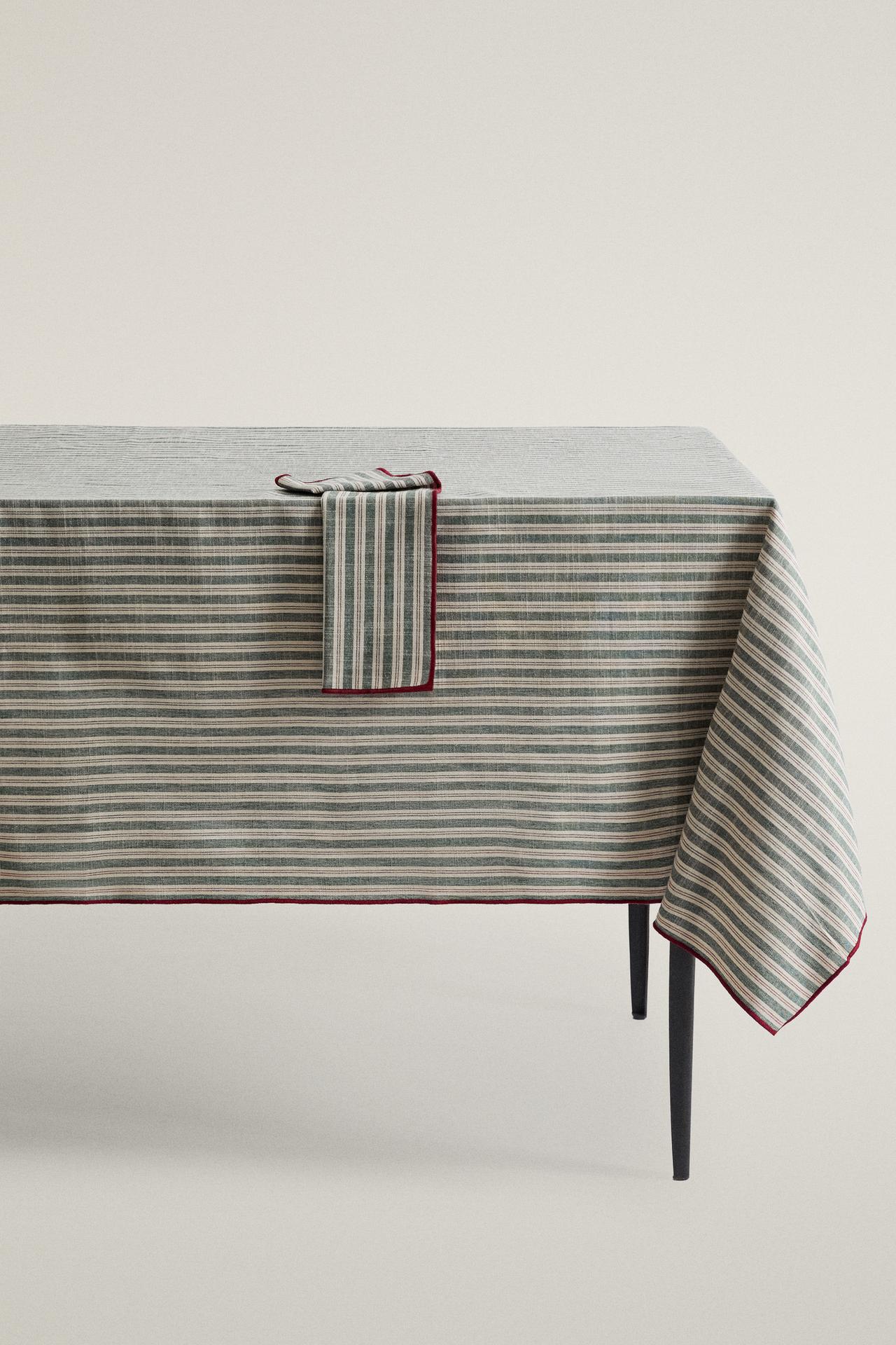 CHRISTMAS STRIPED COTTON TABLECLOTH