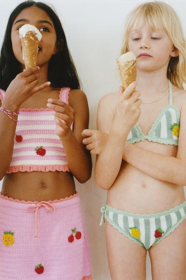 6-14 YEARS/ FRUIT & STRIPE CROCHET KNIT TOP & PAREO SET - Pink by Zara