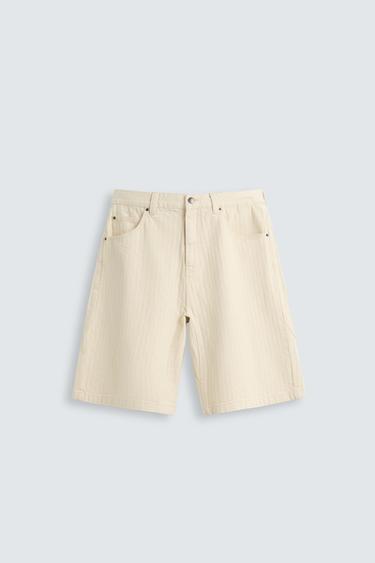 STRIPED TEXTURED BERMUDA SHORTS - Oyster-white by Zara