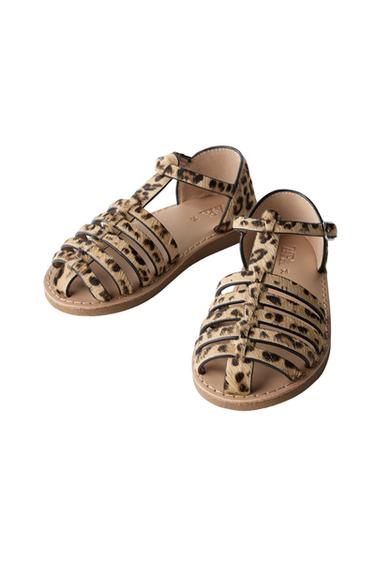ANIMAL PRINT LEATHER CAGE SANDALS - Sand Brown by Zara