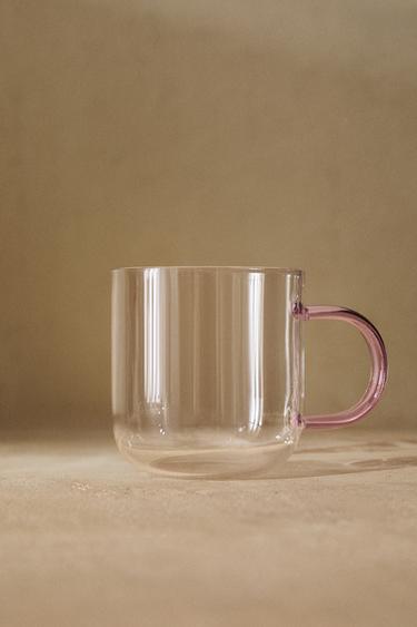 BOROSILICATE GLASS MUG WITH COLOURED HANDLE - Pink by Zara
