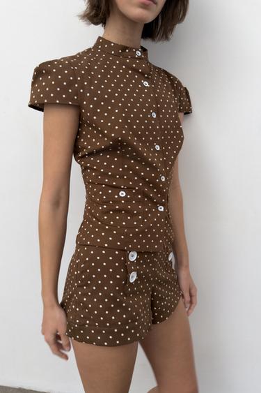 SHORT MINI À POIS - marron/blanc de Zara - Image 2