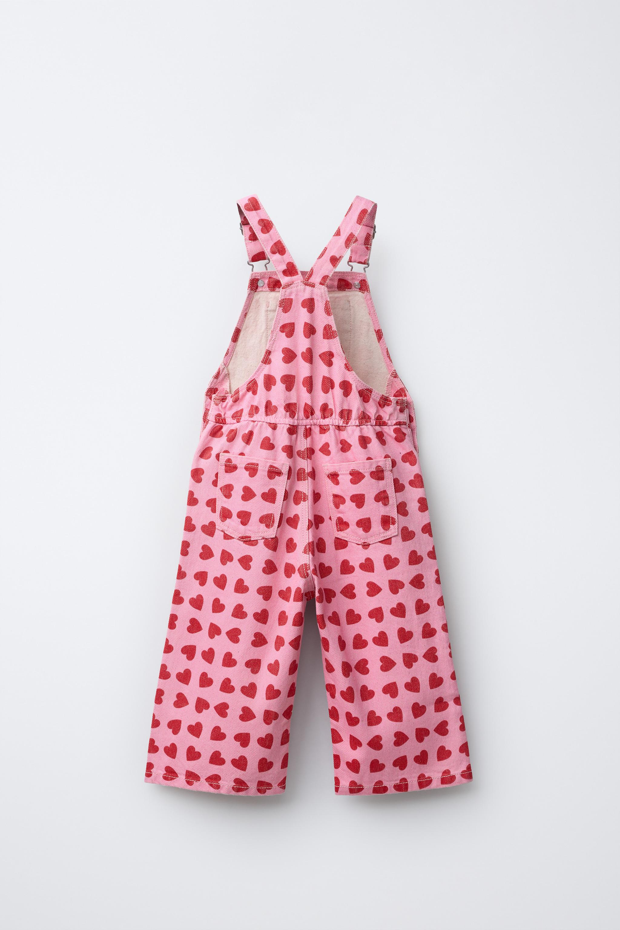 ハート柄ツイルロングオーバーオール - ピンク | ZARA Japan / 日本
