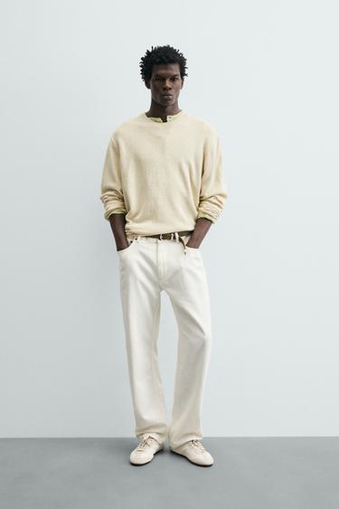 Zara REGULAR FIT COTTON-LINEN JUMPER - Ecru - Image 0
