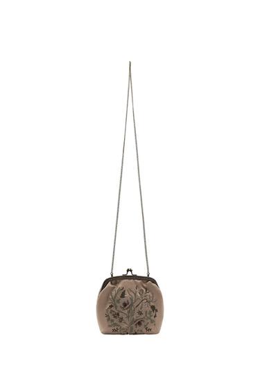 Zara FLORAL EMBROIDERY BAG - Sand - Image 0