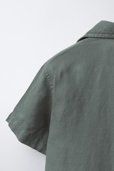 FLUID LINEN BLEND BOWLING SHIRT - Navy blue by Zara - Image 3