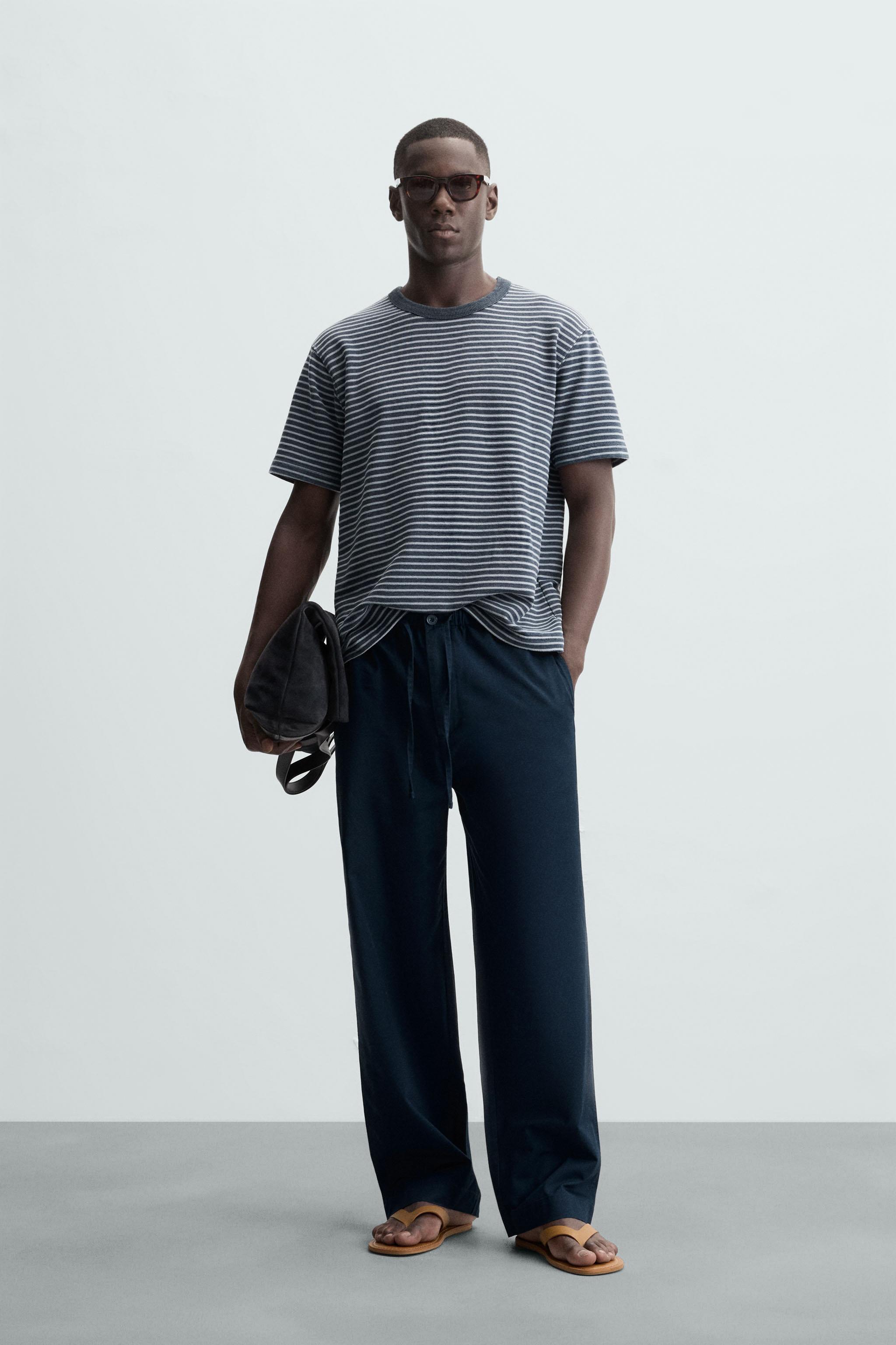 バランスイージー ネイビー RELAXED FIT STRAIGHT-LEG TROUSERS - Navy blue | ZARA South Africa