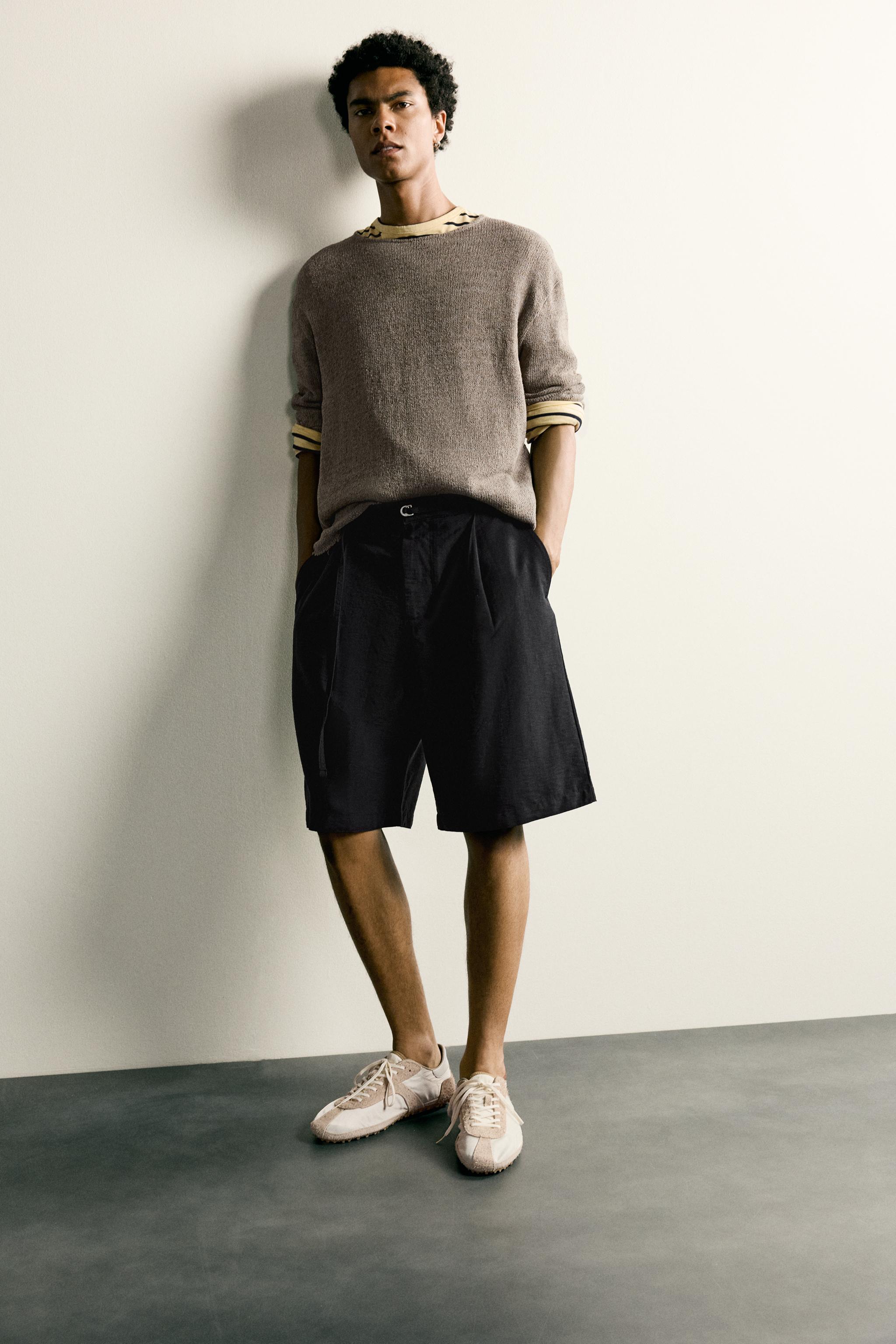 RELAXED FIT BELTED PLEATED SHORTS