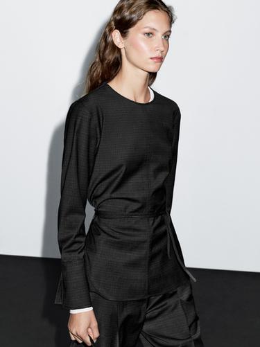 Zara Wool blend blouse with belt - Black