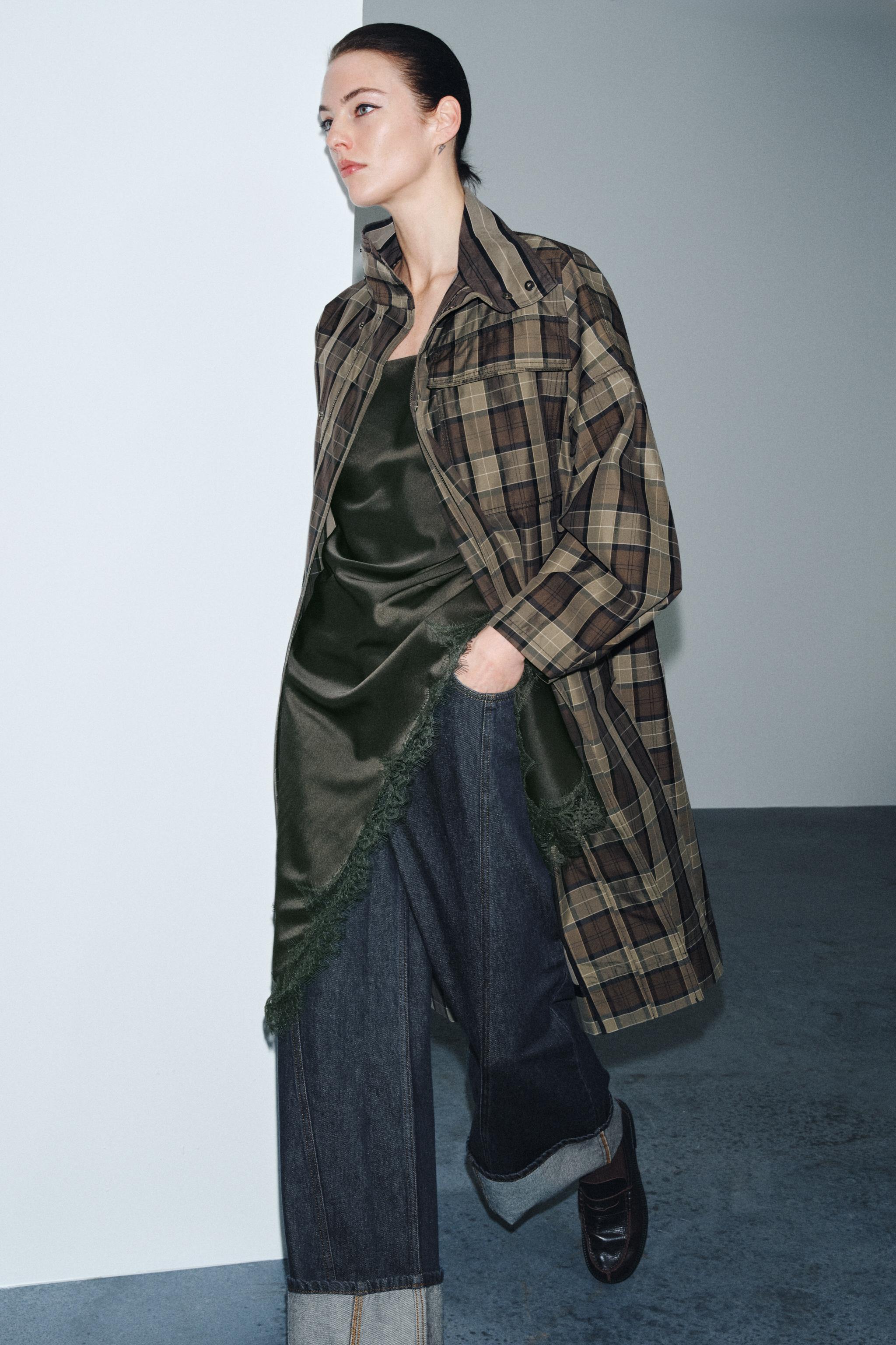 CHECKED TRENCH COAT ZW COLLECTION LIMITED EDITION - Dark brown