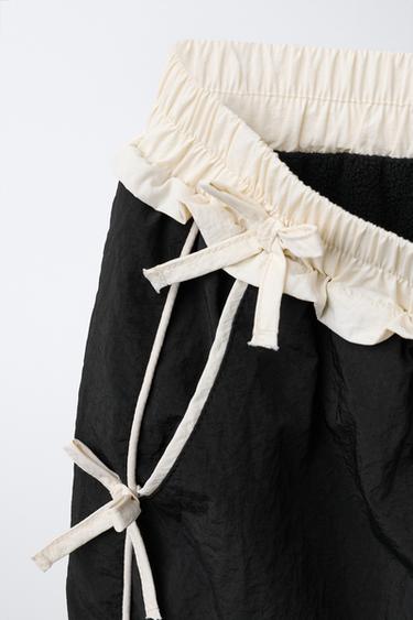 NYLON TROUSERS WITH FLEECE LINING AND BOWS - Black by Zara - Image 2