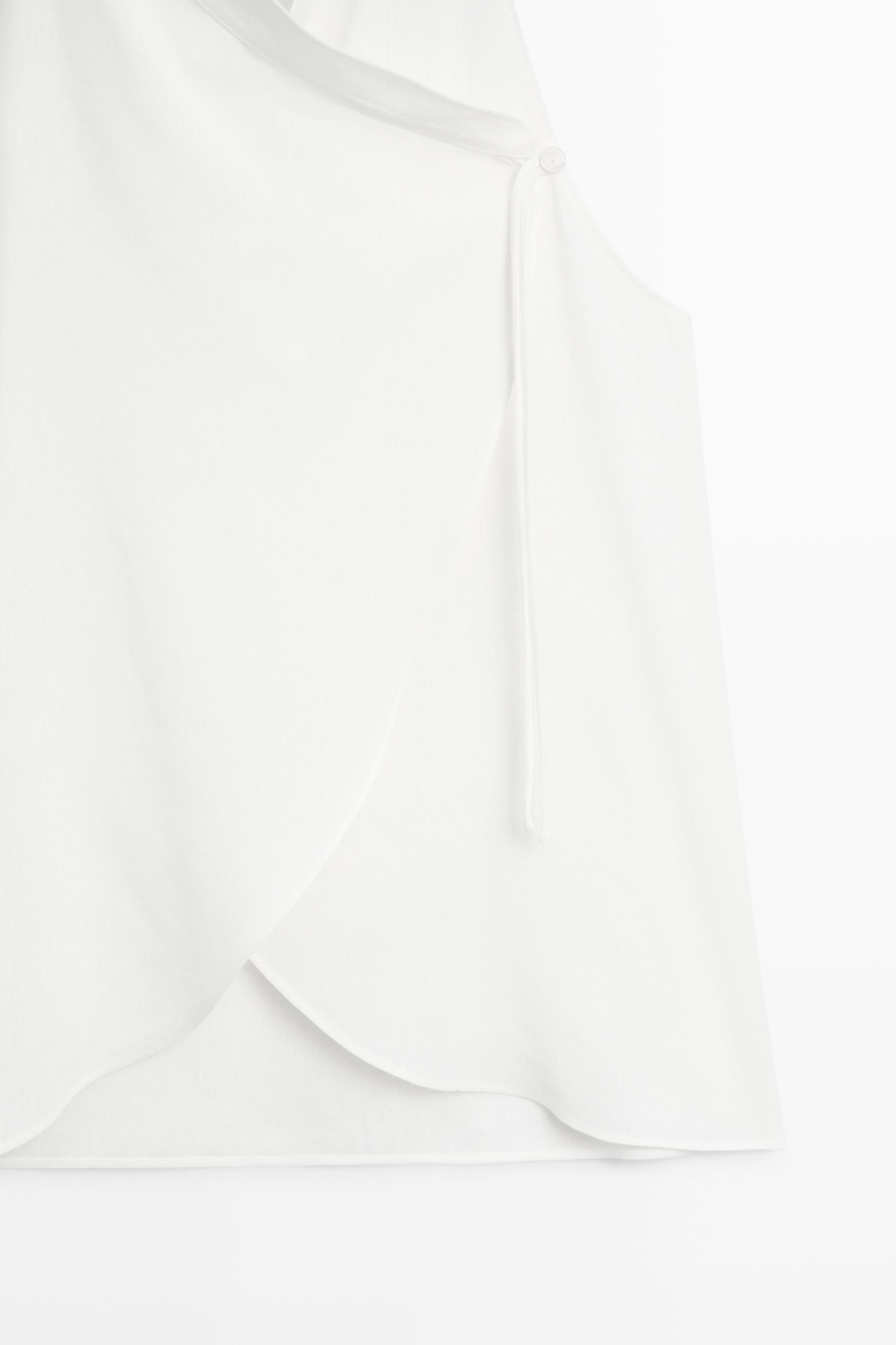 Flowing linen halter crossover top