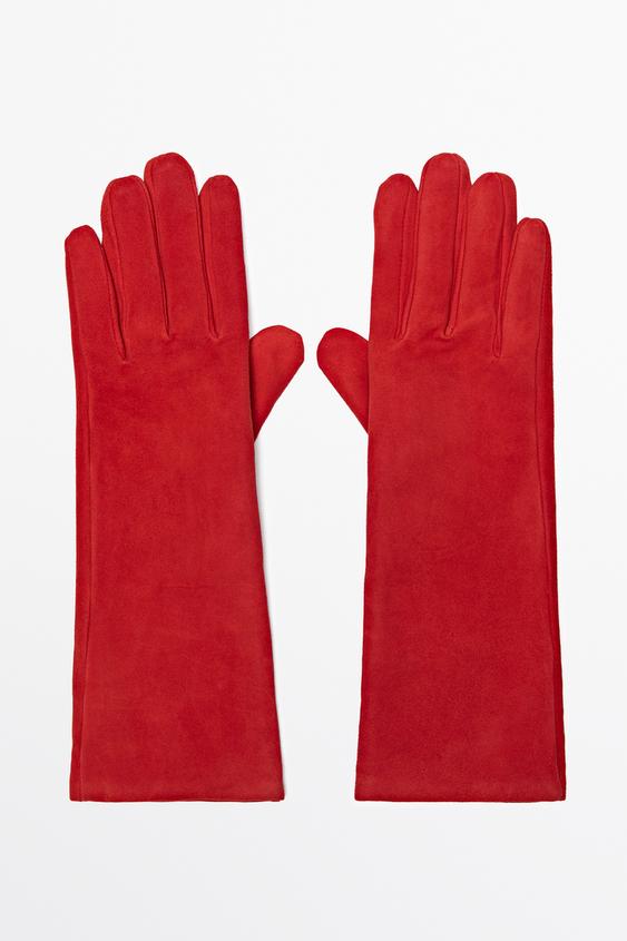 Zara Long suede gloves - Red - Image 0