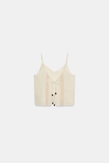 EMBROIDERED TOP WITH BOWS - Light beige by Zara - Image 4