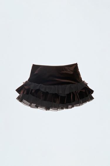 CONTRAST RUFFLED MINI SKIRT - Dark brown by Zara
