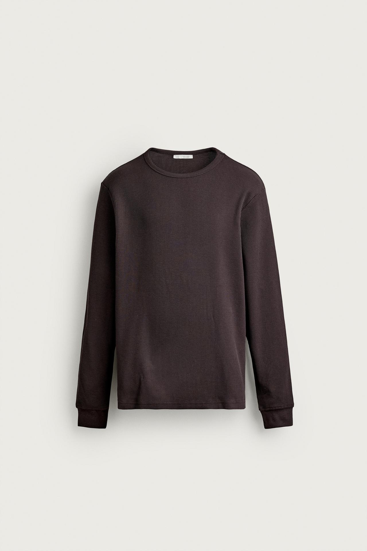 WAFFLE TEXTURE REGULAR FIT T-SHIRT — Chocolate