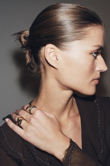 PACK OF 2 COMBINED RHINESTONE RINGS - Golden by Zara