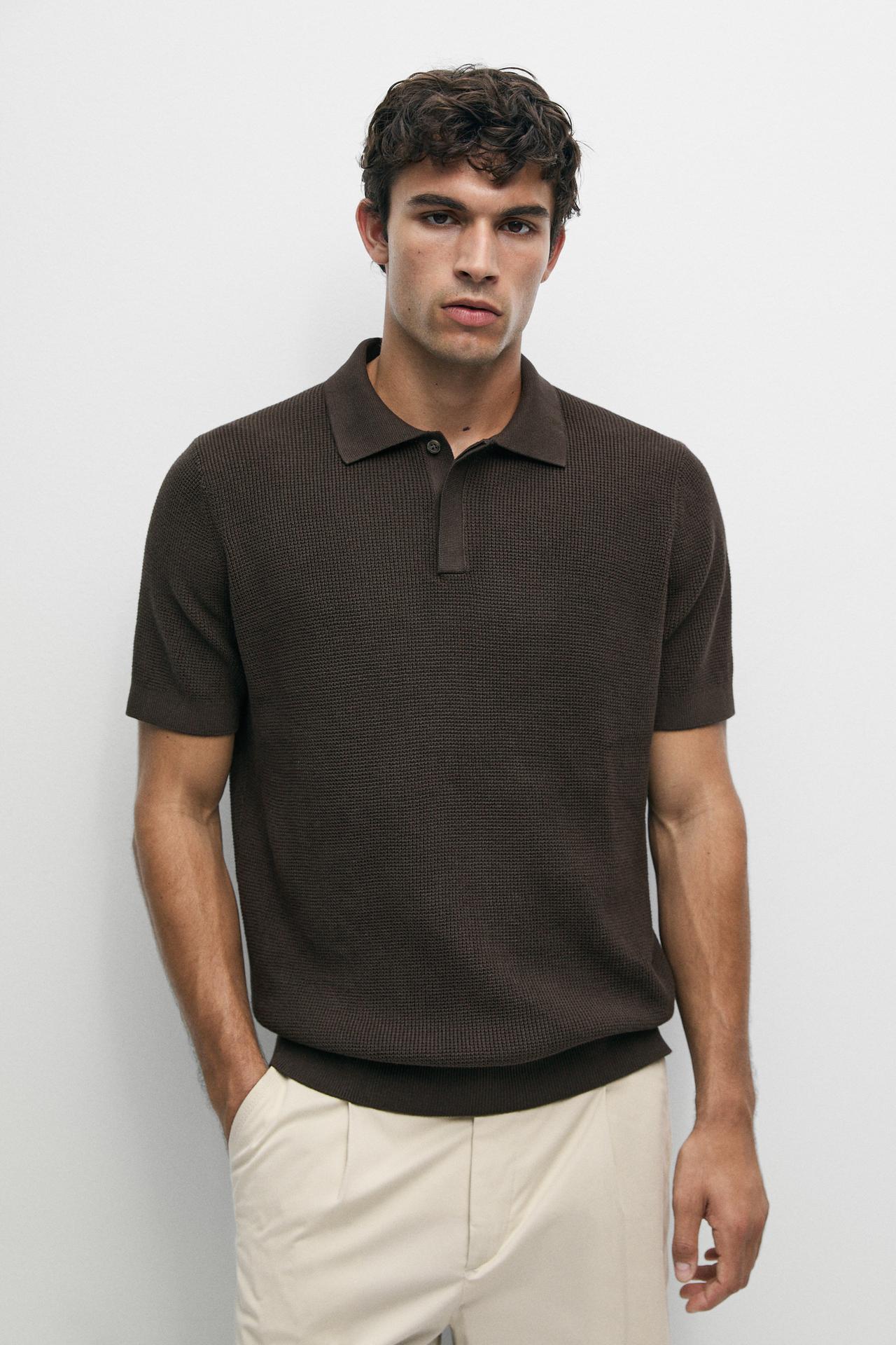 100% cotton short sleeve polo shirt — Brown marl