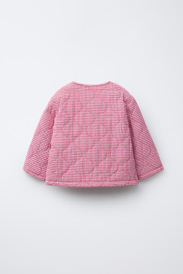 GINGHAM CHECK PUFFER JACKET - White / Red by Zara - Image 1