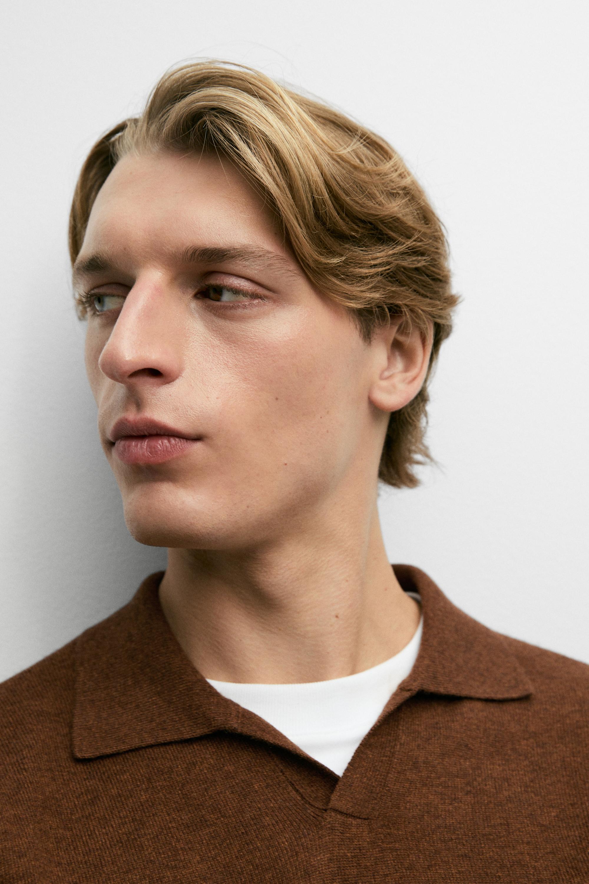 Pull polo en maille de laine mélangée