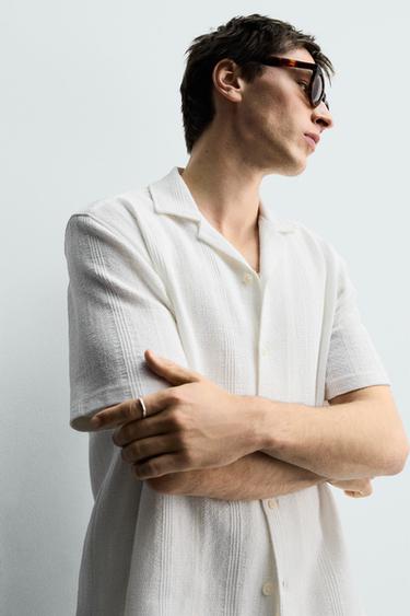 REGULAR FIT STRIPED JACQUARD SHIRT - Oyster-white by Zara - Image 4
